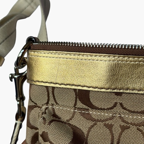 Coach Signature Jacquard Leather Trim Crossbody Bag Khaki Brown Y2K - Picture 13 of 15